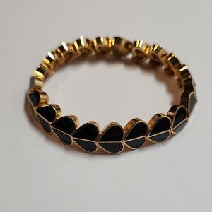 Kate Spade Heritage Enamel Heart Stretch Gold and Black Studded Bracelet